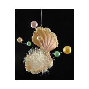  Clam Seashell With Pearls & Tinsel Christmas Ornament 