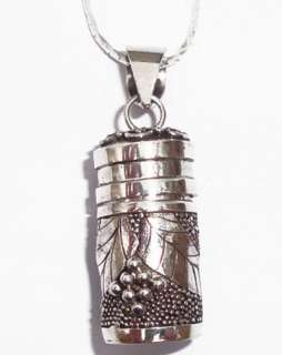 925 Silver Leaf Cylinder Prayer Box Wish Locket Pendant  