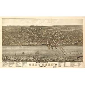  Historic Panoramic Map Birds eye view of Cleveland, Ohio 