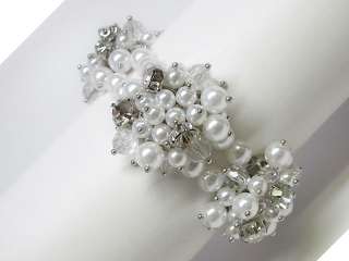 Crystal Flower Simulate Pearl Silver Ton Bracelet s0052  