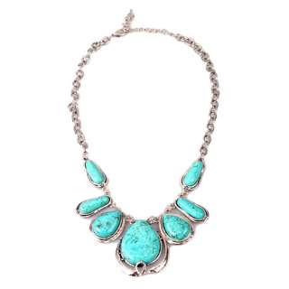 New Elegant Oval Shaped chain Turquoise Pendant Silver Plated Necklace 
