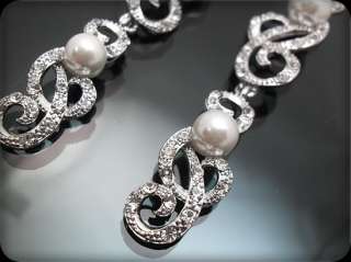 Vintage st Pearl Chandelier Crystal Earring Silver tone  