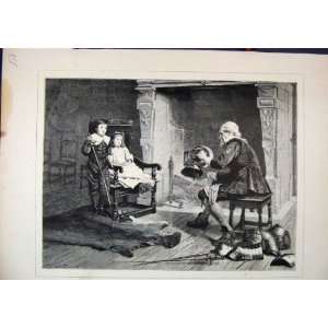  1879 Young Boy Girl Story Telling Fire Side Fine Art: Home 