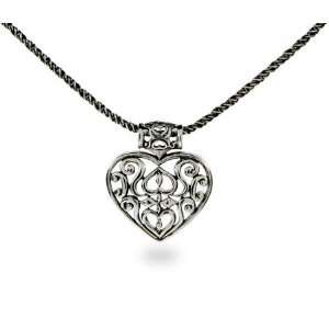 Sterling Silver Bali Heart Necklace Length 16 inches (Lengths 16 