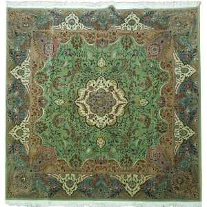   GREEN Pakistani High Quality Wool & Silk Handmade Rug by BrandRugs