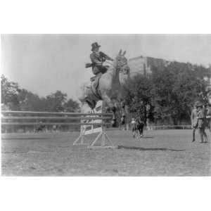  Mrs. William Mitchell sidesaddle on horse jumping hurdle 