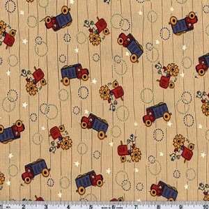  45 Wide Rons World Tractors & Trucks Khaki Fabric By 