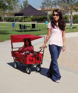 Portable Folding Red Wagon w/Canopy  