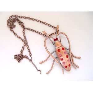    Ruby Swarovski Crystal Beetle Bug Necklace Pendant: Jewelry