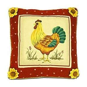  Country Rooster Handpainted Pillow