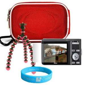  Hard Nylon Red Camera Zip Case for Nikon Coolpix L6, L12 