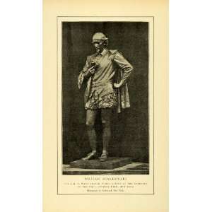 1900 Print New York Central Park Mall Entry William Shakespeare Statue 