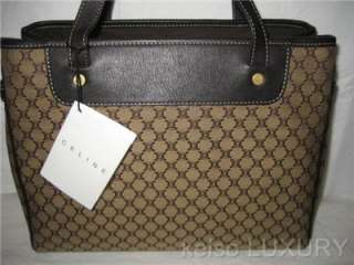 NEW CELINE Logo Jacquard Brown Canvas Leather Trim Bag Satchel Handbag 