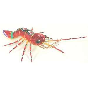  Red Shrimp Oaxacan Wood Carving 9 Inch