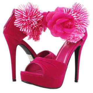  Yasmine10 Fabric Side Flower Platform Heels FUCHSIA Shoes