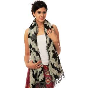   Ivory Reversible Crinkled Floral Scarf   Pure Wool 