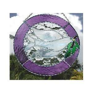  Christmas Peace Dove Stained Glass Art w/ Purple Border 