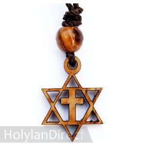 Olive Wood Star of David with Cross Pendant (Necklace 