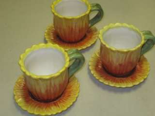   Sunflower Cups & Saucers Susan Winget Made For Cracker Barrel Stores