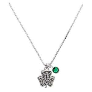   Celtic Knot Charm Necklace with Emerald Swarovski Crysta Jewelry