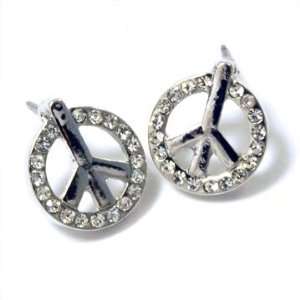   Small Silvertone Peace Crystal Post Earrings Fashion Jewelry Jewelry