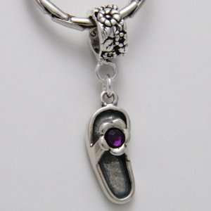  Sandal with Purple Crystal Sterling Silver Dangle Charm 