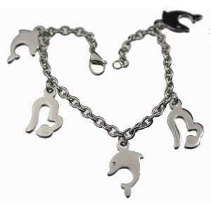  Dolphin & Sea Snake Charm Bracelet, Stainless Steel 