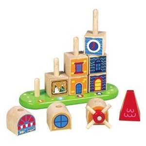  Wooden City Blocks Counting Stair: Toys & Games