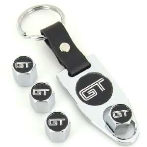   GT Logo Chrome Tire Stem Valve Caps + Wrench Key Chain: Automotive