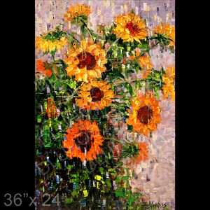   Palette Knife Sunflower Blooms ORIGINAL Oil Painting DLUHOS  