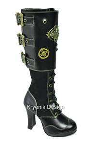 Demonia Crypto 302 goth steampunk black knee boots 8  