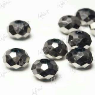 20 pcs Faceted Crystal Rondelle Glass Beads 10x8mm Metallic Silver 