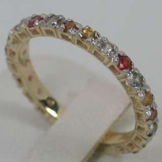   SOLID YELLOW GOLD NATURAL RAINBOW SAPPHIRE ETERNITY BAND RING  