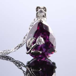   Jewelry Pear Cut Pink Purple Sapphire Amethyst Pendant Necklace  