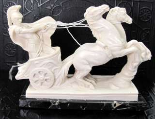 Vintage SANTINI ROMAN CHARIOT Italian Sculpture Carrara Marble Horse 