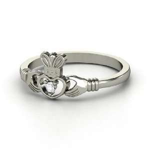    Delicate Claddagh Ring, Palladium Ring with White Sapphire Jewelry