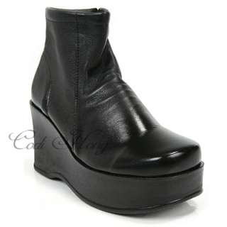 goth rock Leather booties Platform Ankle Wedge boots  