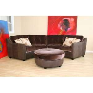 Traditional Dark Brown Velvet Sectional Sofa and Ottoman Set  