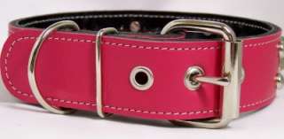 23 FUSCHIA Leather Spiked Dog Collar 1.5 Wide FB3  