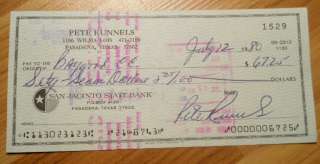 MLB Baseball Player PETE RUNNELS Hand Signed Autographed Check  