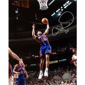  Allan Houston Knicks Blue Jersey in air 8x10 Sports 