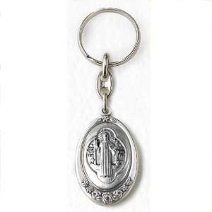 Saint Benedict Medal Key Chain   1.5 Height   Silvertone 