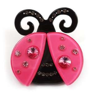   Swarovski Crystal Plastic Lady Bug Brooch (Black&Deep Pink) Jewelry