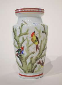 Antique Hand painted and Gilt Enamelled Milk Glass Vase, Circa 1930s 