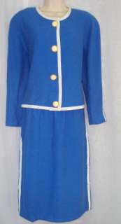   Gray Suit 14 Jacket Blazer Skirt Novelty Knit Royal Blue White  