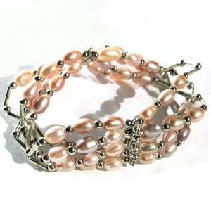  Four Layer Pink Freshwater Cultured Pearl Bracelet 