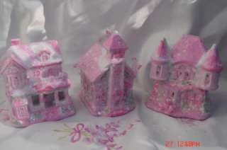 HP SHABBY CHIC ROSES PINK CHRISTMAS VILLAGE HOUSE VICTORIAN FRENCH P.E 