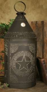 Large Paul Revere Lamp Punched Tin Star Rustic Brown Primitive 