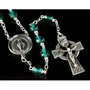  Green Glass Pewter Irish Rosary