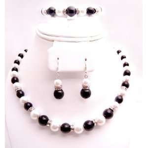  Bleek2sheek Black and White Glass Pearl Bead Jewelry Set 